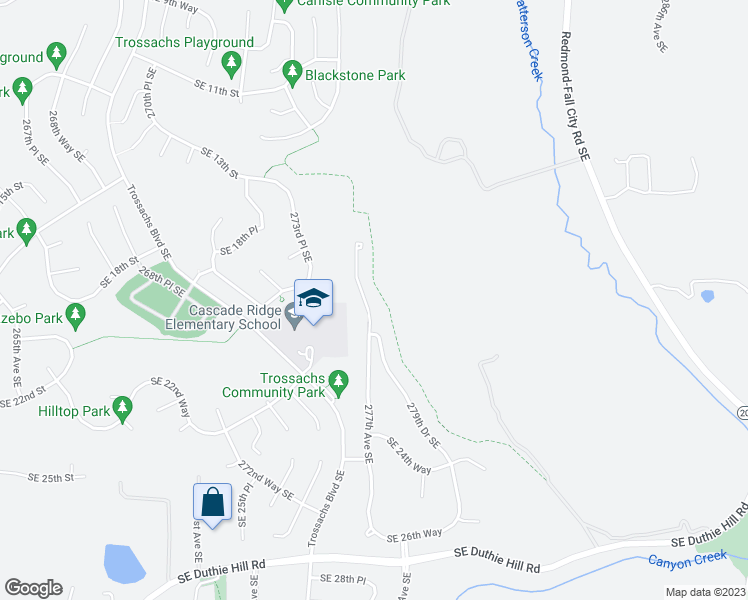 map of restaurants, bars, coffee shops, grocery stores, and more near 2052 277th Avenue Southeast in Sammamish
