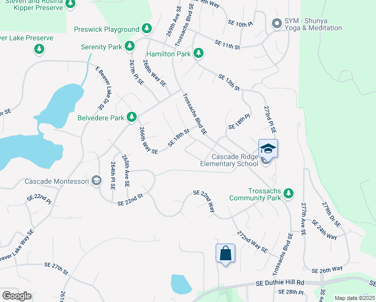 map of restaurants, bars, coffee shops, grocery stores, and more near 1855 Trossachs Boulevard Southeast in Sammamish