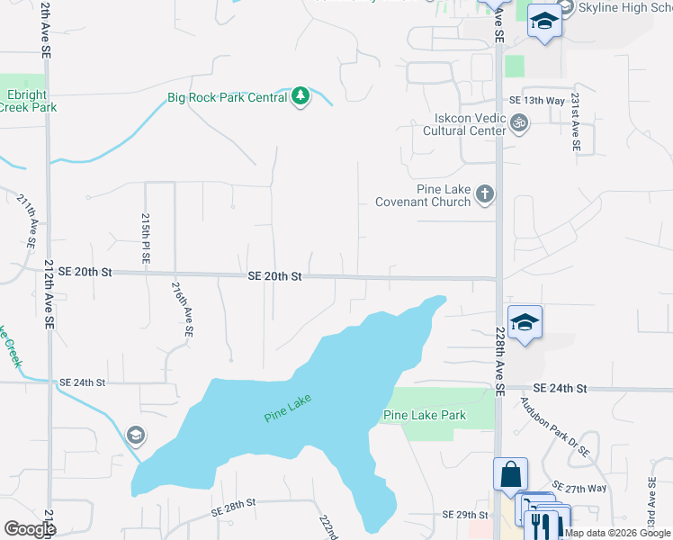 map of restaurants, bars, coffee shops, grocery stores, and more near 22208 Southeast 20th Street in Sammamish