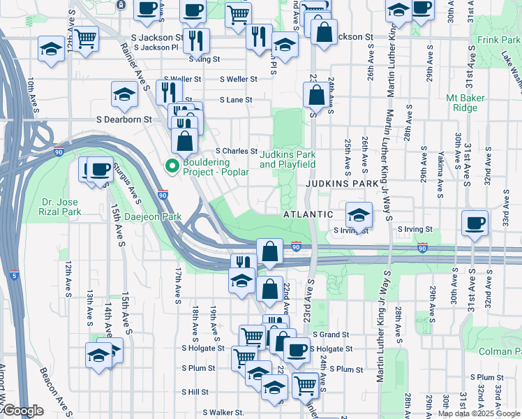 map of restaurants, bars, coffee shops, grocery stores, and more near 2014 South Judkins Street in Seattle