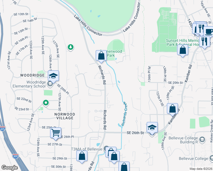 map of restaurants, bars, coffee shops, grocery stores, and more near in Bellevue