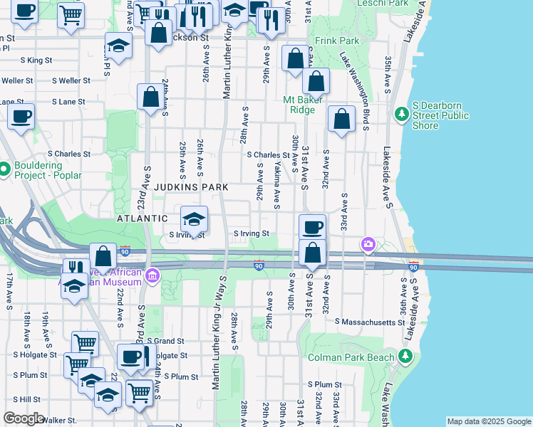 map of restaurants, bars, coffee shops, grocery stores, and more near 2911 South Judkins Street in Seattle