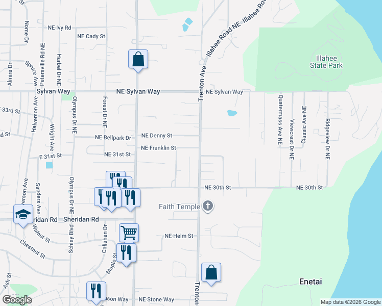 map of restaurants, bars, coffee shops, grocery stores, and more near 3049 Trenton Avenue in Bremerton