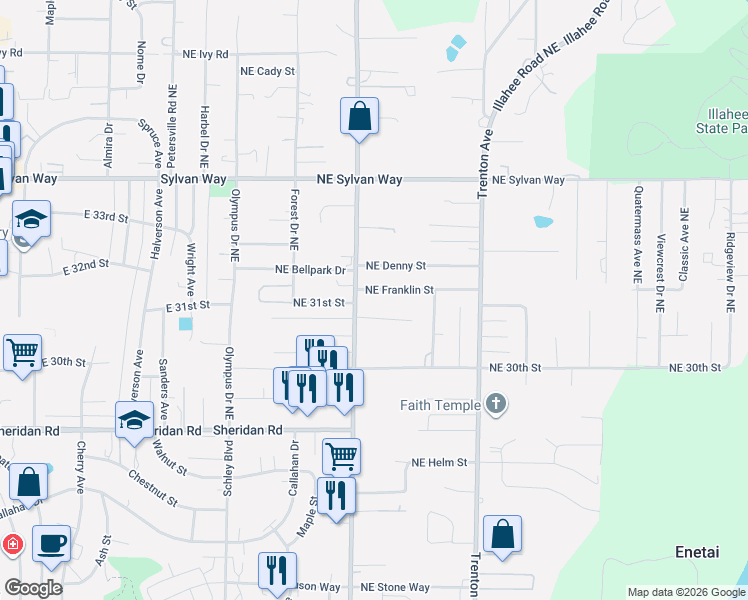 map of restaurants, bars, coffee shops, grocery stores, and more near 3204 Perry Avenue Northeast in Bremerton