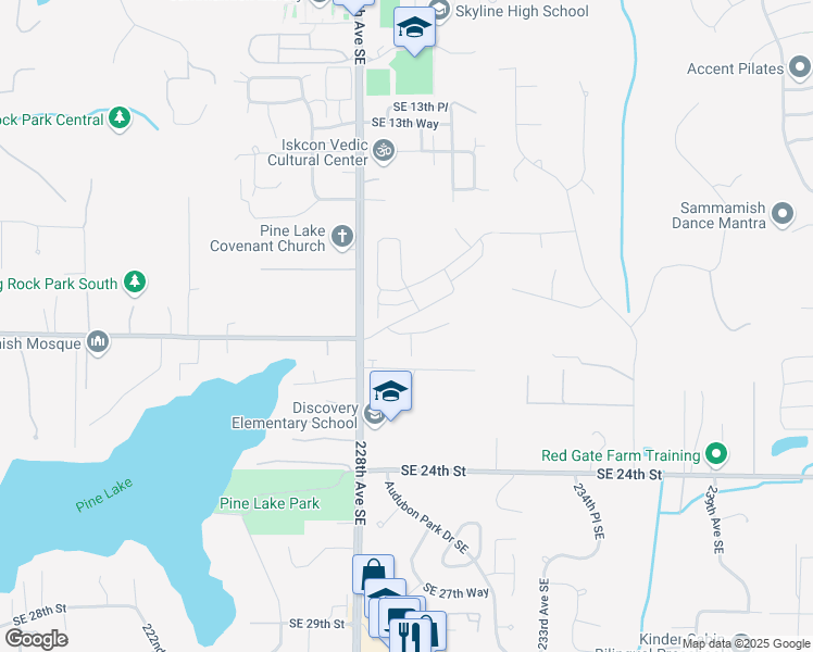 map of restaurants, bars, coffee shops, grocery stores, and more near 22845 Southeast 20th Street in Sammamish