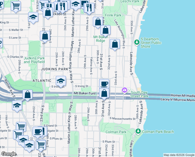 map of restaurants, bars, coffee shops, grocery stores, and more near 1300 30th Avenue South in Seattle