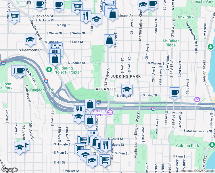 map of restaurants, bars, coffee shops, grocery stores, and more near 1130 23rd Avenue South in Seattle