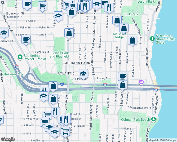 map of restaurants, bars, coffee shops, grocery stores, and more near in Seattle