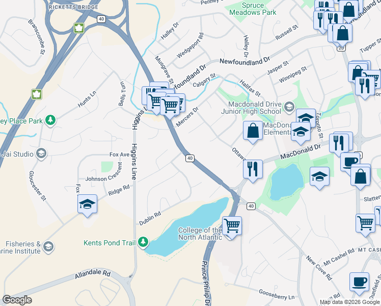map of restaurants, bars, coffee shops, grocery stores, and more near 234 Portugal Cove Road in St. John's