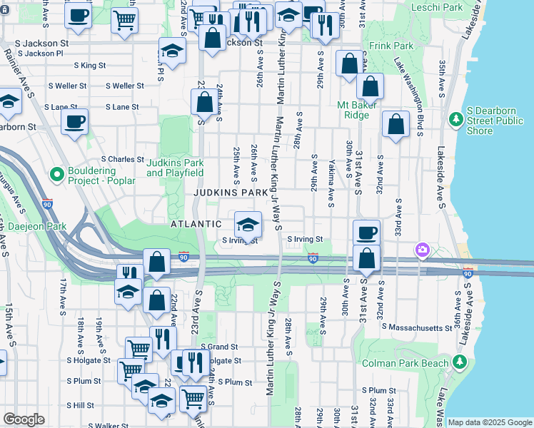 map of restaurants, bars, coffee shops, grocery stores, and more near in Seattle