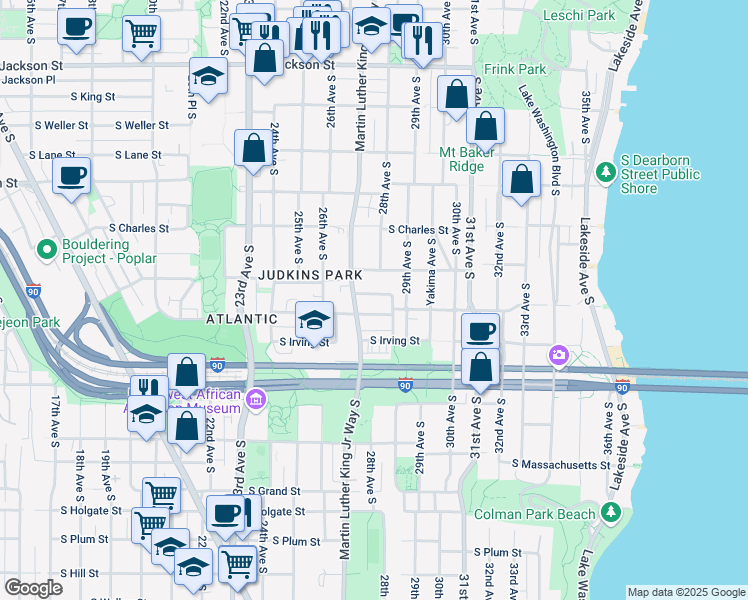 map of restaurants, bars, coffee shops, grocery stores, and more near 2725 South Judkins Street in Seattle