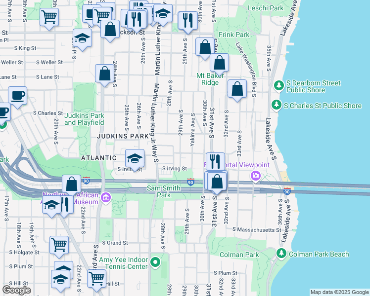 map of restaurants, bars, coffee shops, grocery stores, and more near 1126 29th Avenue South in Seattle