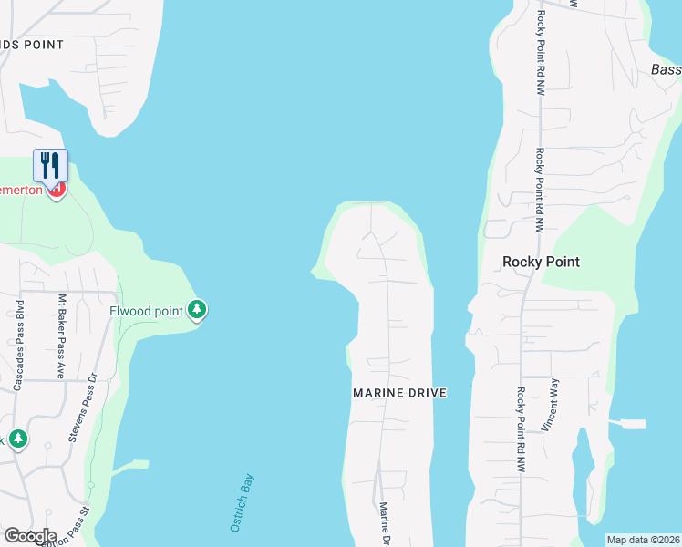 map of restaurants, bars, coffee shops, grocery stores, and more near 4629 Marine Drive Place in Bremerton