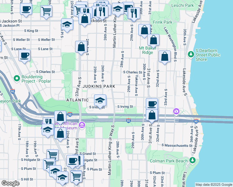 map of restaurants, bars, coffee shops, grocery stores, and more near 2725 South Judkins Street in Seattle