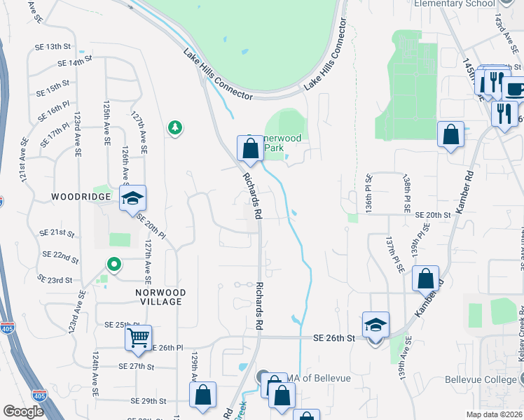 map of restaurants, bars, coffee shops, grocery stores, and more near in Bellevue