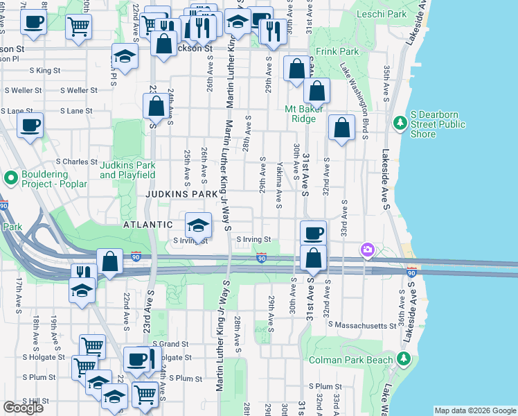 map of restaurants, bars, coffee shops, grocery stores, and more near 2911 South Judkins Street in Seattle