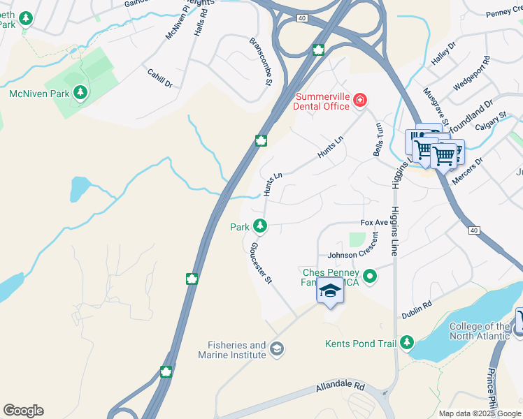 map of restaurants, bars, coffee shops, grocery stores, and more near 87 Gloucester Street in St. John's