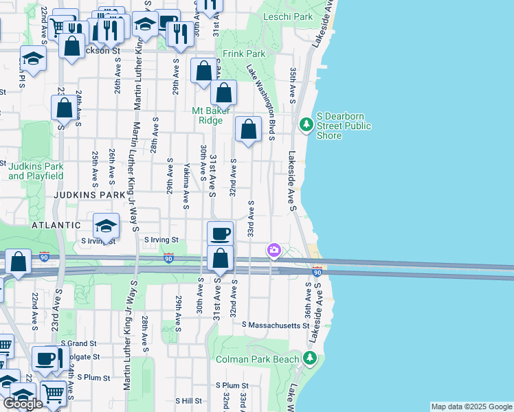 map of restaurants, bars, coffee shops, grocery stores, and more near 1303 33rd Avenue South in Seattle
