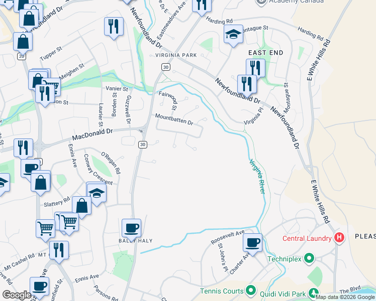map of restaurants, bars, coffee shops, grocery stores, and more near 10 Cassino Place in St. John's