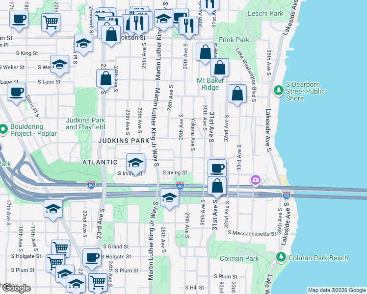 map of restaurants, bars, coffee shops, grocery stores, and more near 932 29th Avenue South in Seattle