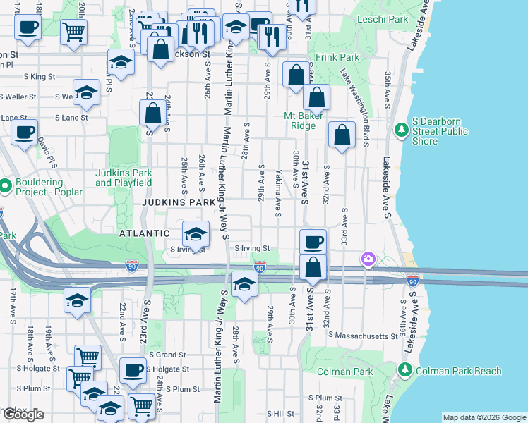 map of restaurants, bars, coffee shops, grocery stores, and more near 932 29th Avenue South in Seattle