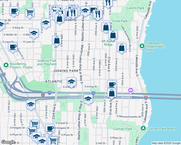 map of restaurants, bars, coffee shops, grocery stores, and more near 940 28th Avenue South in Seattle