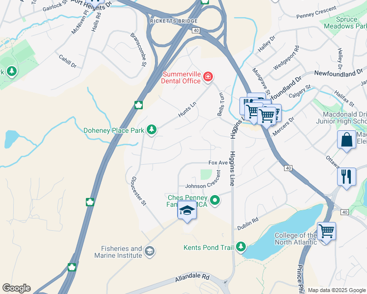 map of restaurants, bars, coffee shops, grocery stores, and more near 3 Edgecombe Drive in St. John's