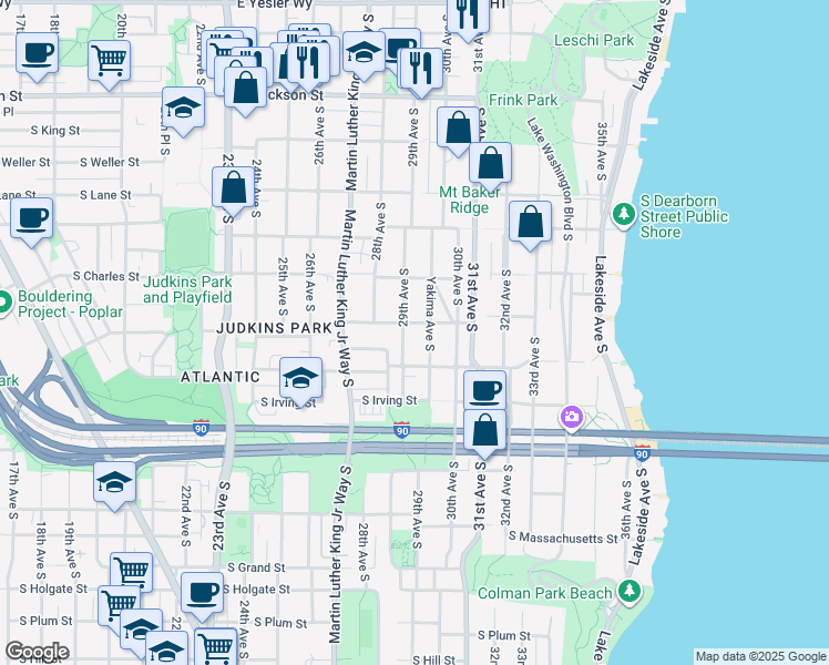 map of restaurants, bars, coffee shops, grocery stores, and more near 932 29th Avenue South in Seattle