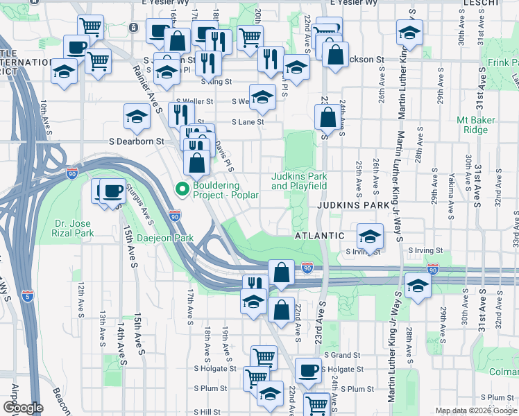 map of restaurants, bars, coffee shops, grocery stores, and more near 20th Ave S & S Norman St in Seattle