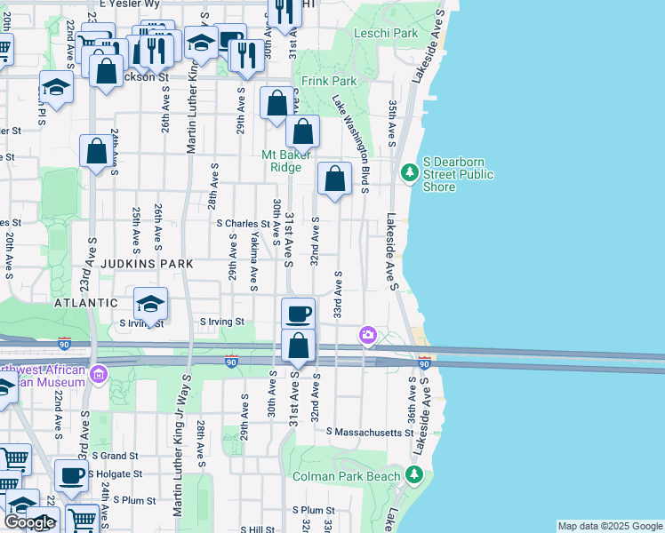 map of restaurants, bars, coffee shops, grocery stores, and more near 933 33rd Avenue South in Seattle