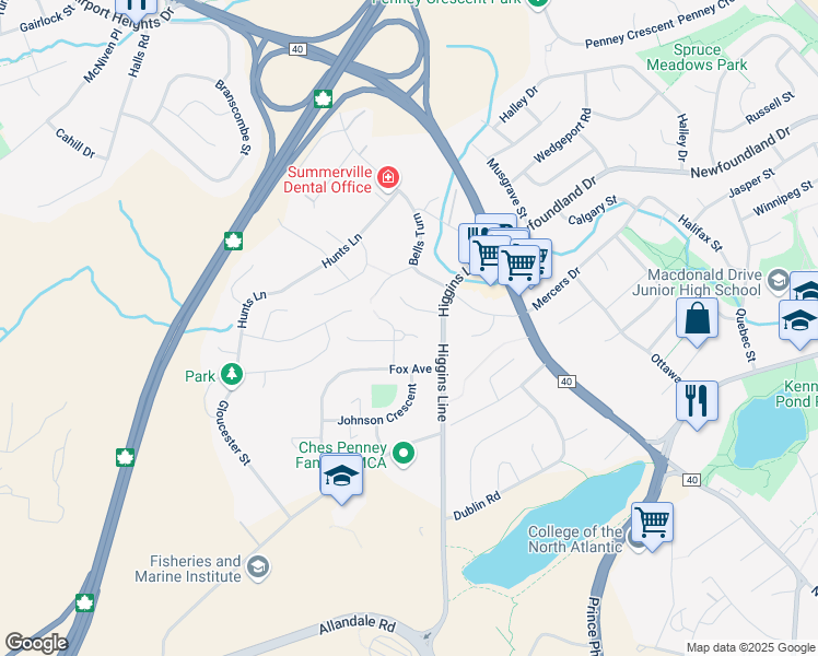 map of restaurants, bars, coffee shops, grocery stores, and more near 42 Blackwood Place in St. John's