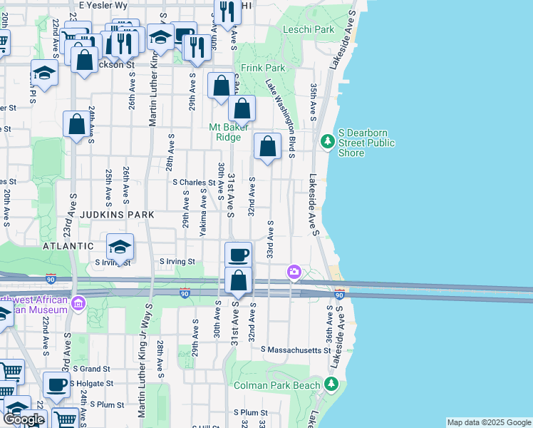 map of restaurants, bars, coffee shops, grocery stores, and more near 933 33rd Avenue South in Seattle