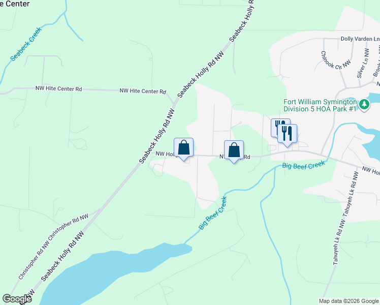 map of restaurants, bars, coffee shops, grocery stores, and more near 14798 Northwest Holly Road in Seabeck