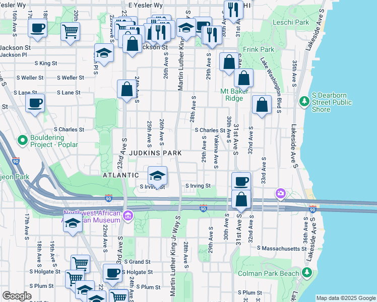 map of restaurants, bars, coffee shops, grocery stores, and more near 940 28th Avenue South in Seattle
