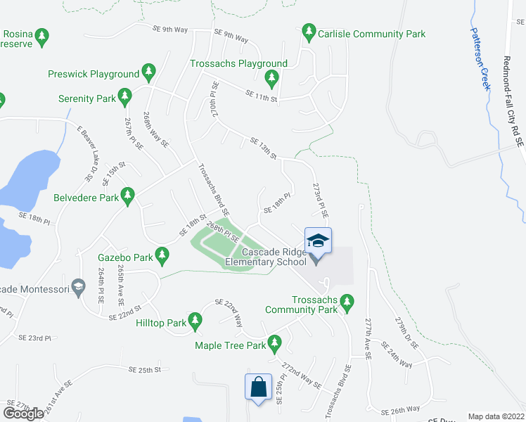 map of restaurants, bars, coffee shops, grocery stores, and more near 22972 Southeast 18th Place in Sammamish