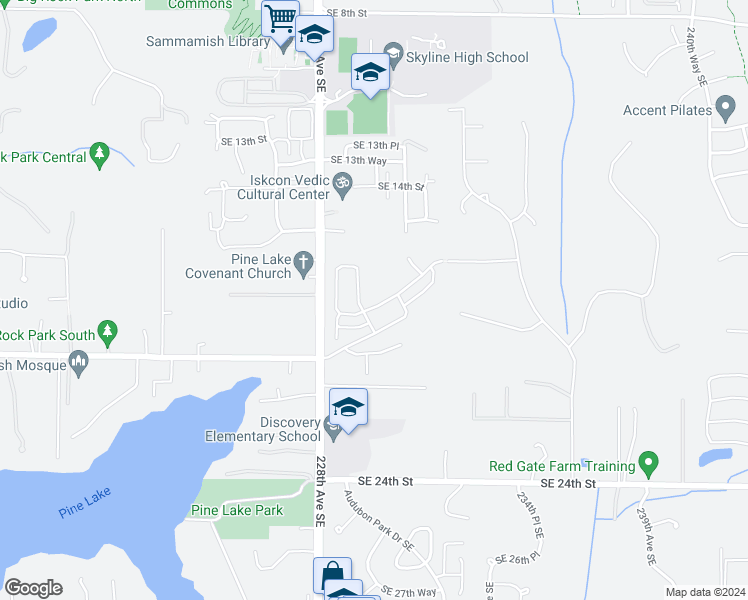 map of restaurants, bars, coffee shops, grocery stores, and more near 22972 Southeast 18th Place in Sammamish