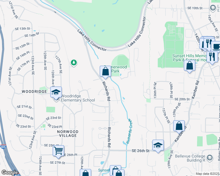 map of restaurants, bars, coffee shops, grocery stores, and more near 1900 132nd Avenue Southeast in Bellevue