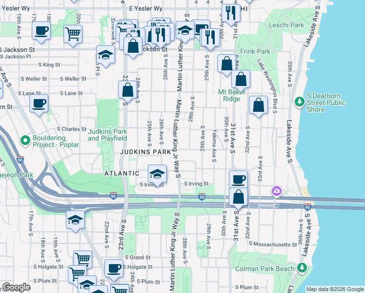 map of restaurants, bars, coffee shops, grocery stores, and more near 2712 South Norman Street in Seattle