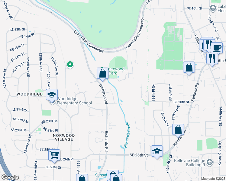 map of restaurants, bars, coffee shops, grocery stores, and more near 1970 132nd Avenue Southeast in Bellevue