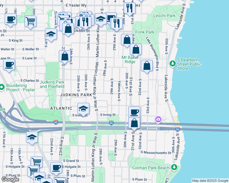 map of restaurants, bars, coffee shops, grocery stores, and more near 932 29th Avenue South in Seattle