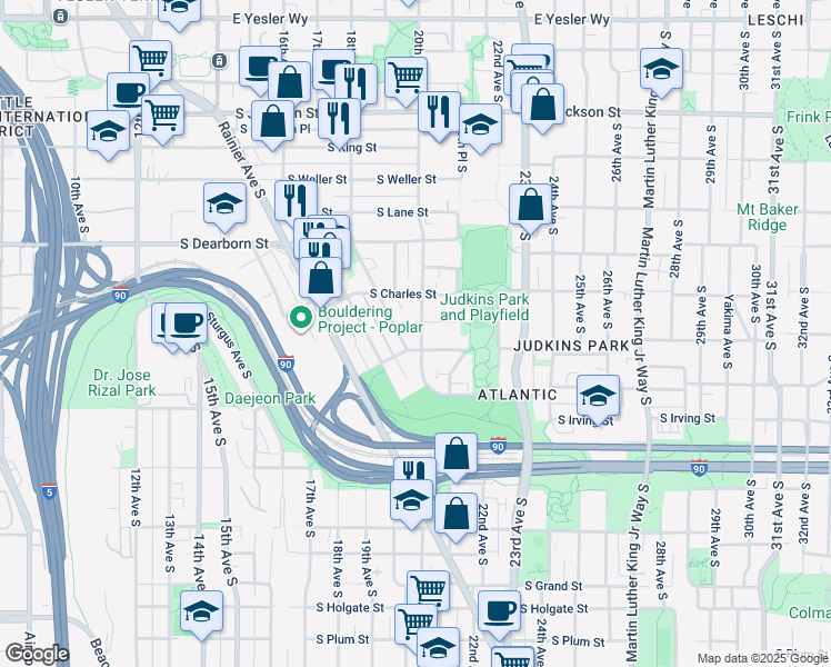 map of restaurants, bars, coffee shops, grocery stores, and more near 934 Davis Place South in Seattle