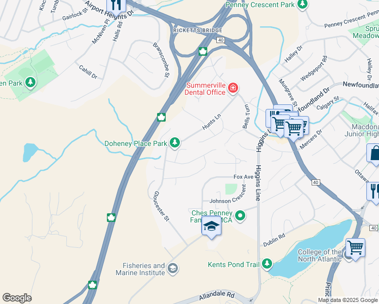 map of restaurants, bars, coffee shops, grocery stores, and more near 8 Doheney Place in St. John's