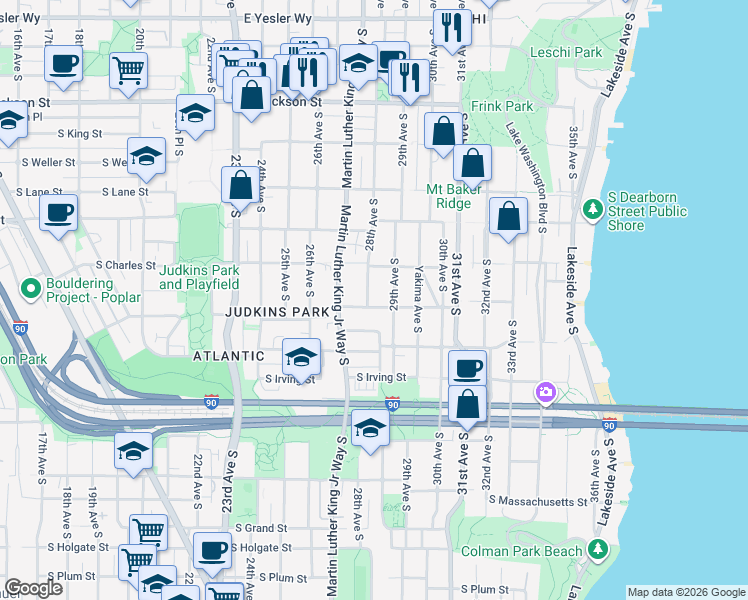 map of restaurants, bars, coffee shops, grocery stores, and more near 940 28th Avenue South in Seattle
