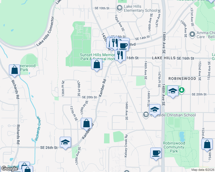 map of restaurants, bars, coffee shops, grocery stores, and more near 1840 140th Place Southeast in Bellevue