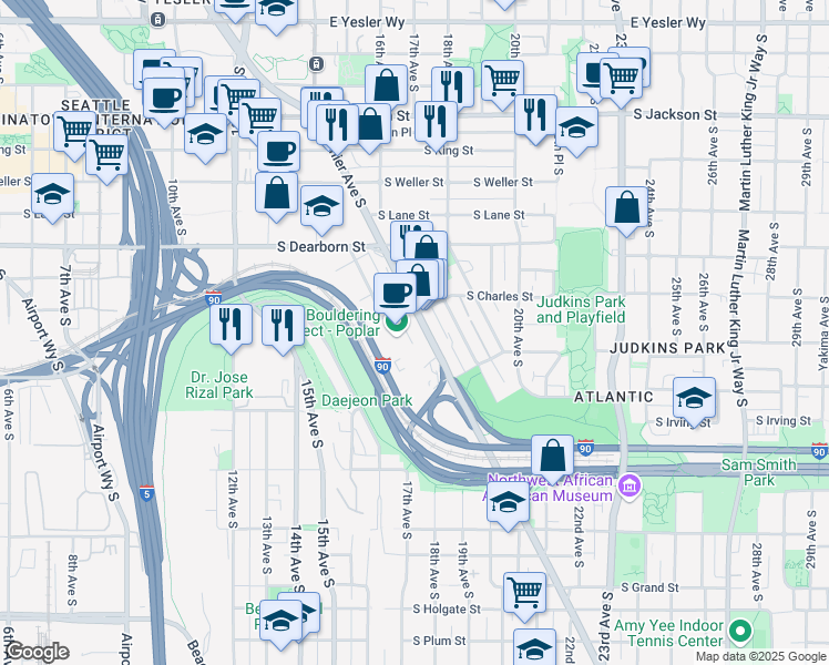 map of restaurants, bars, coffee shops, grocery stores, and more near 927 Rainier Avenue South in Seattle