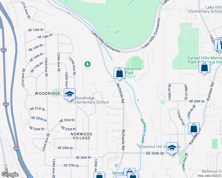 map of restaurants, bars, coffee shops, grocery stores, and more near 1823 Richards Road in Bellevue