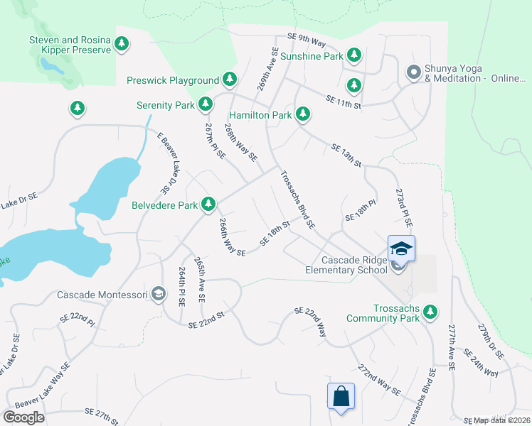 map of restaurants, bars, coffee shops, grocery stores, and more near 1778 267th Court Southeast in Sammamish