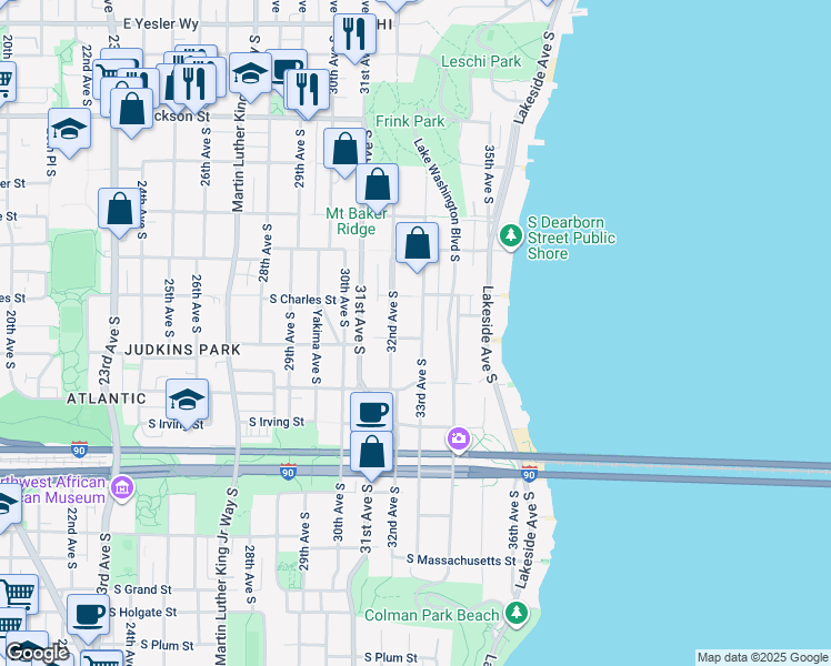 map of restaurants, bars, coffee shops, grocery stores, and more near 933 33rd Avenue South in Seattle
