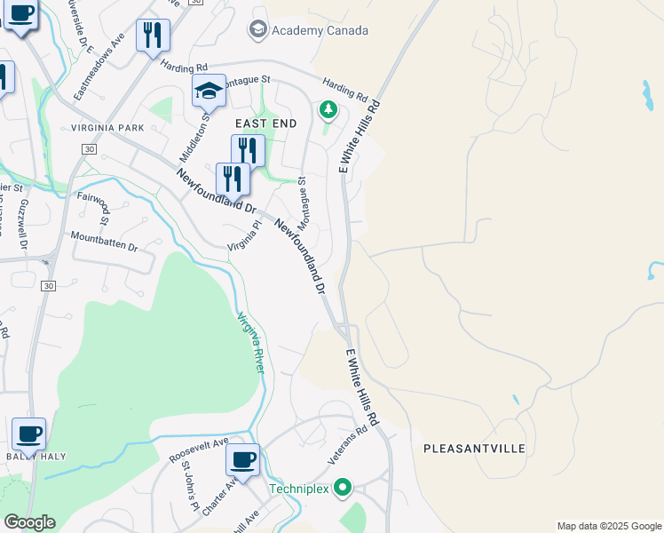 map of restaurants, bars, coffee shops, grocery stores, and more near 10 Watson Street in St. John's