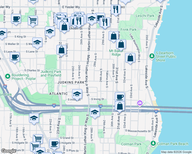 map of restaurants, bars, coffee shops, grocery stores, and more near 940 28th Avenue South in Seattle